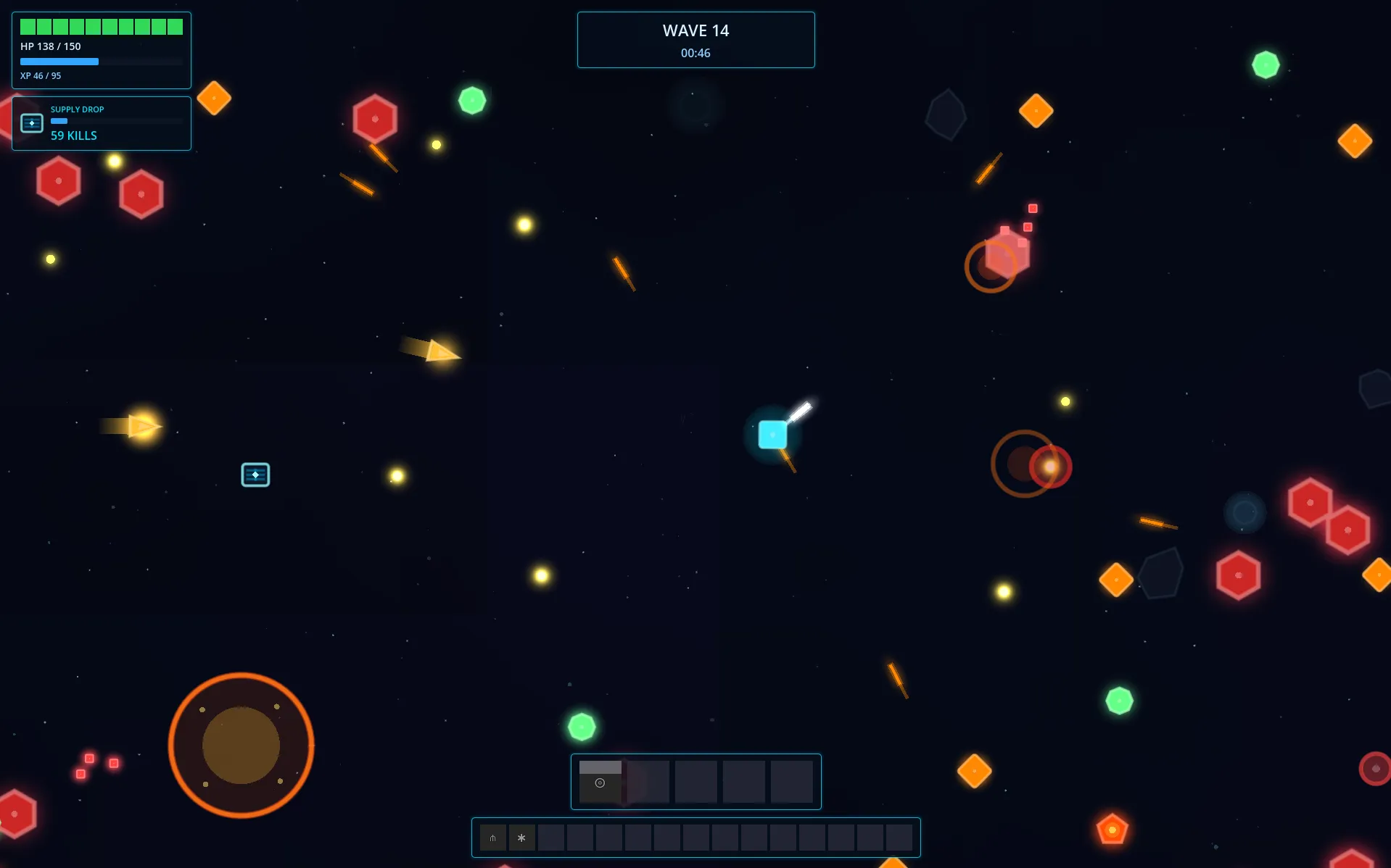 In-game view of the neon top-down roguelight shooter