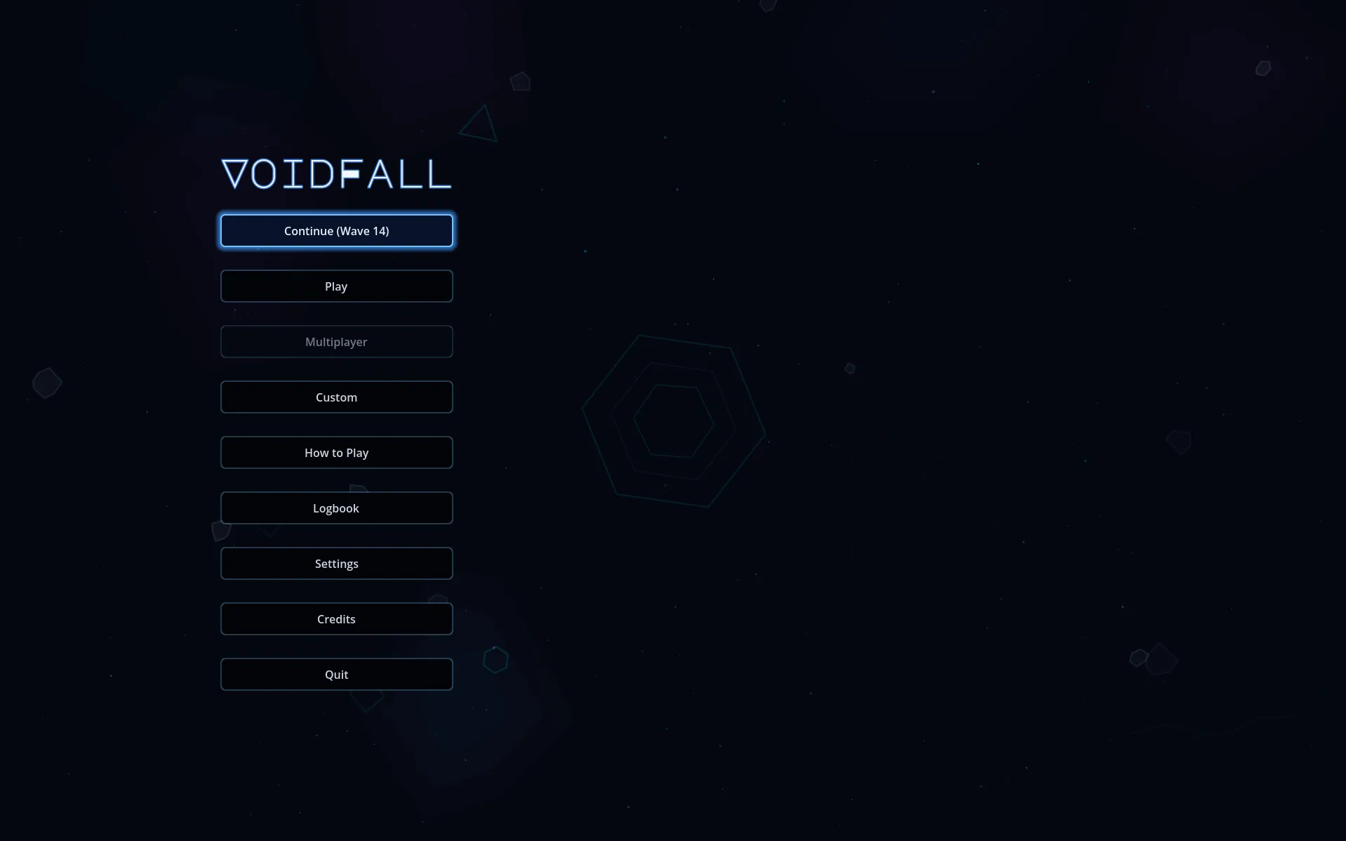 Voidlights main menu with fighter selection