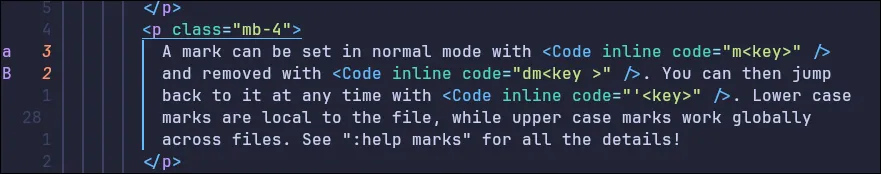 Marks displayed with marks.nvim